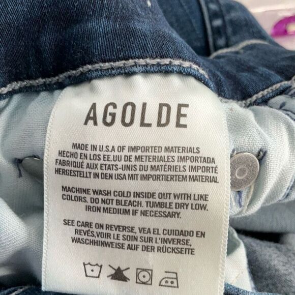 Agolde Blue Denim Stretch Raw Hem Sophie Crop Skinny Jeans Medium Wash Size 25 - Picture 7 of 9